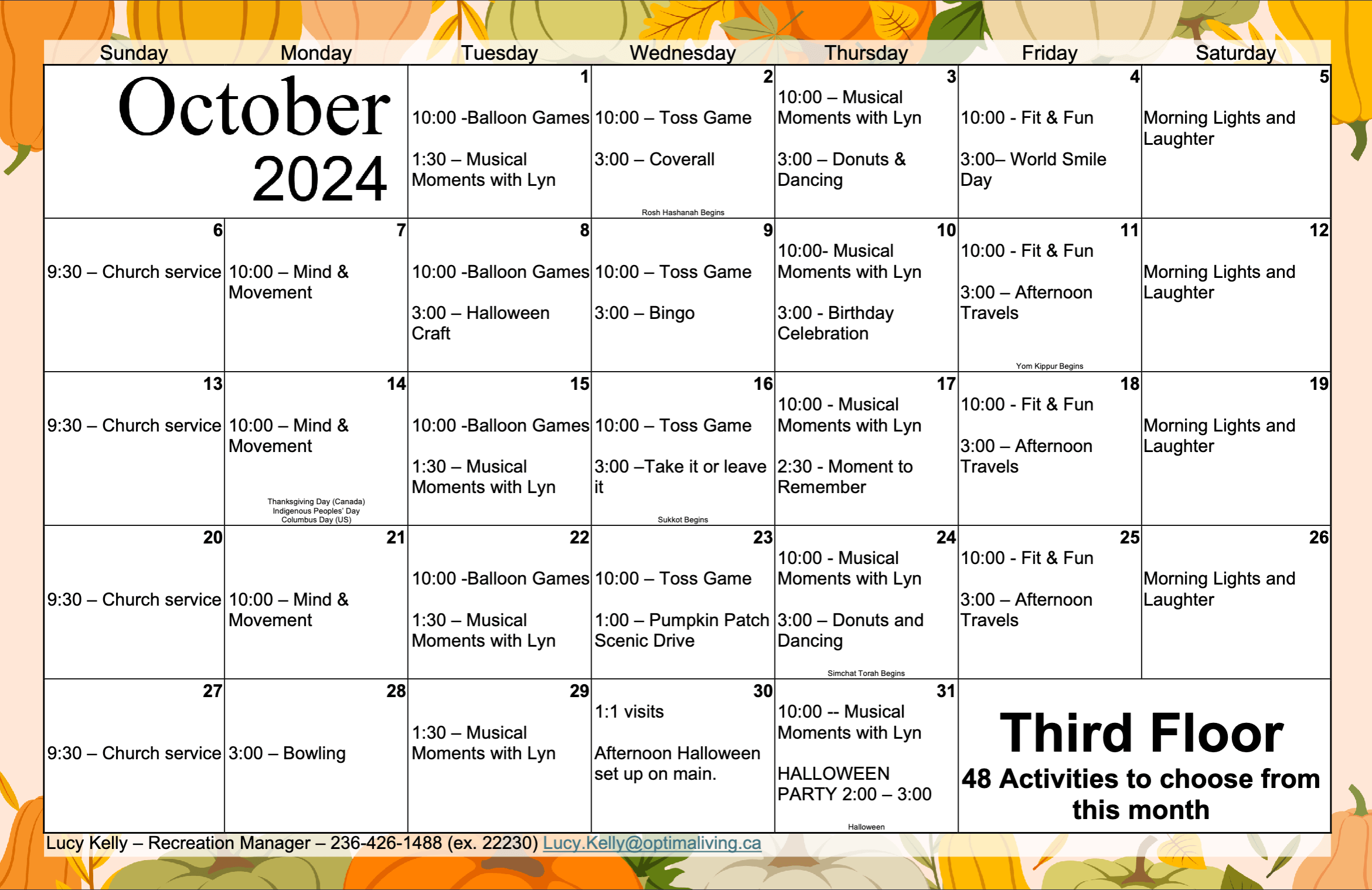 Hamlets Vernon October 2024 Third Floor event calendar