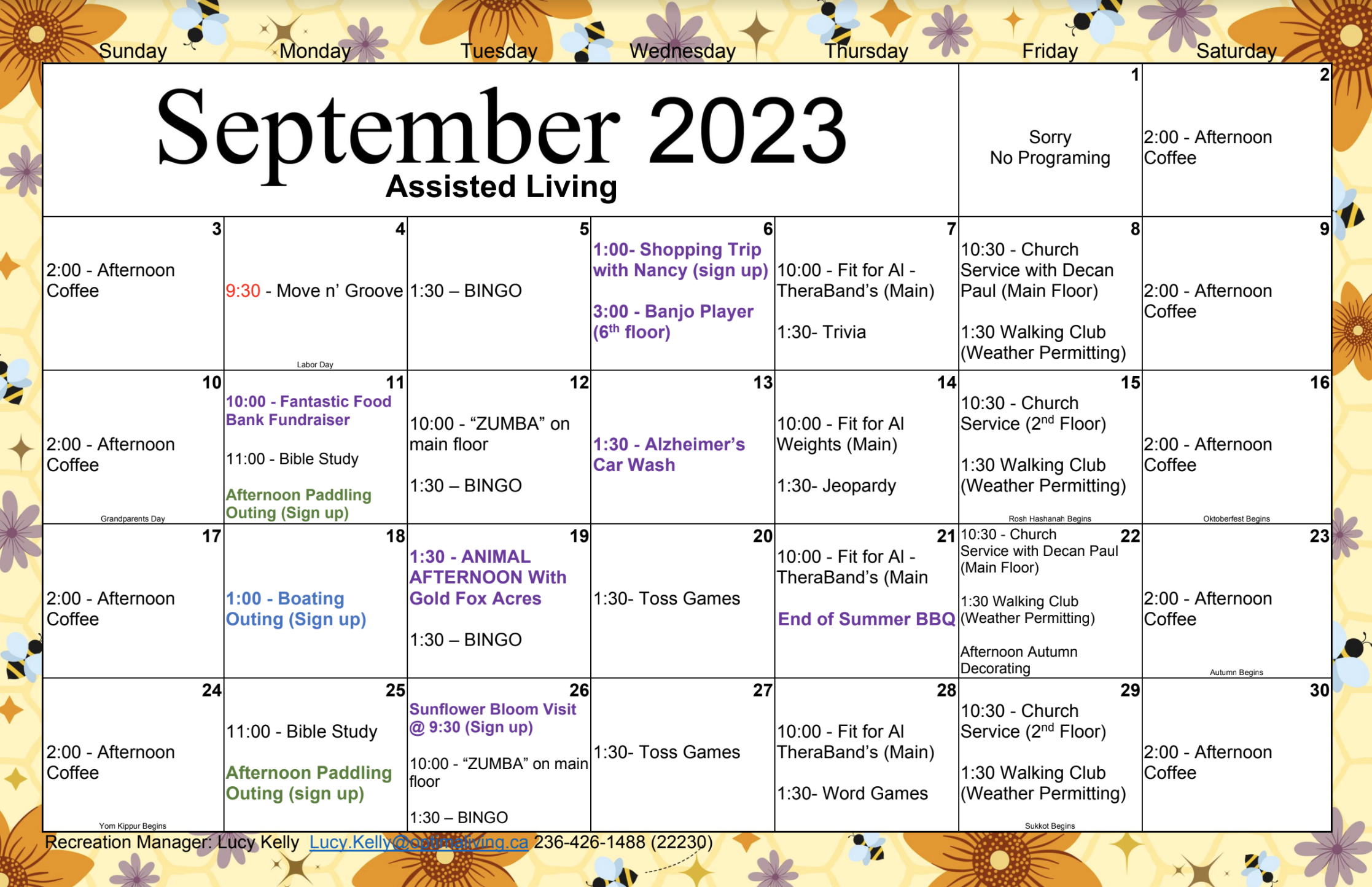 2023 September Vernon Assisted Living Events