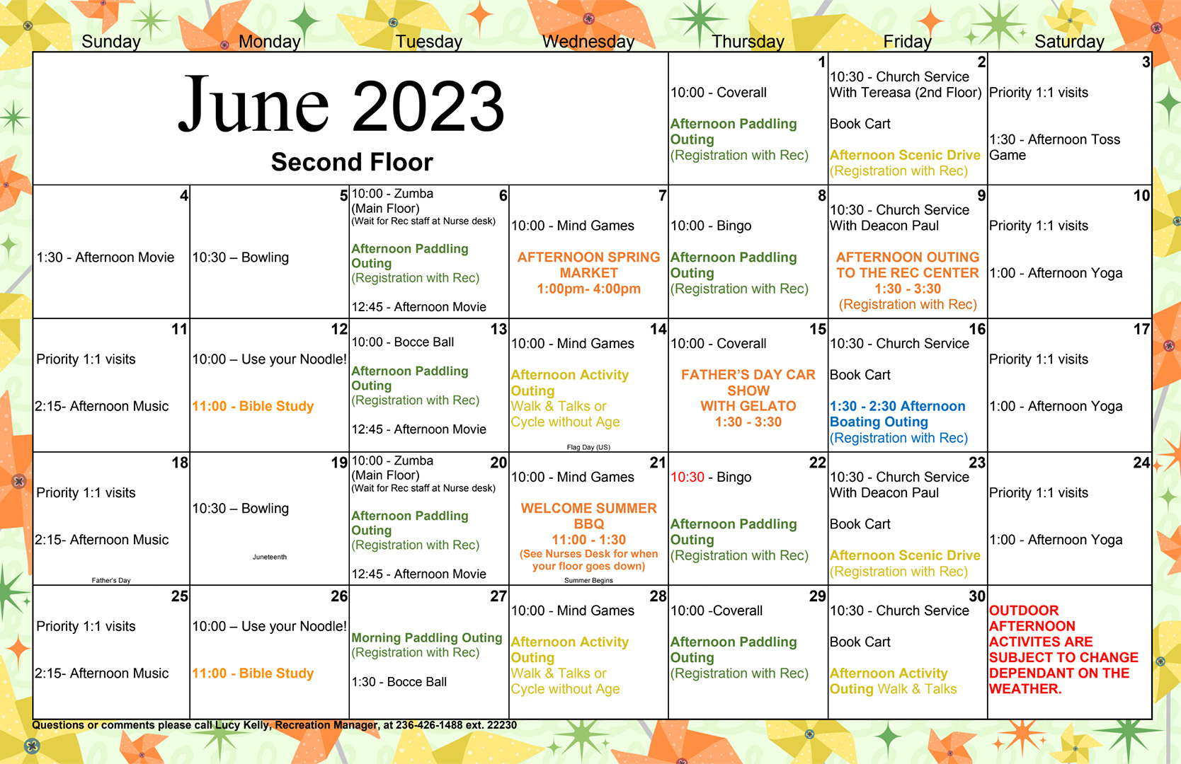 Vernon 2nd Floor Calendar
