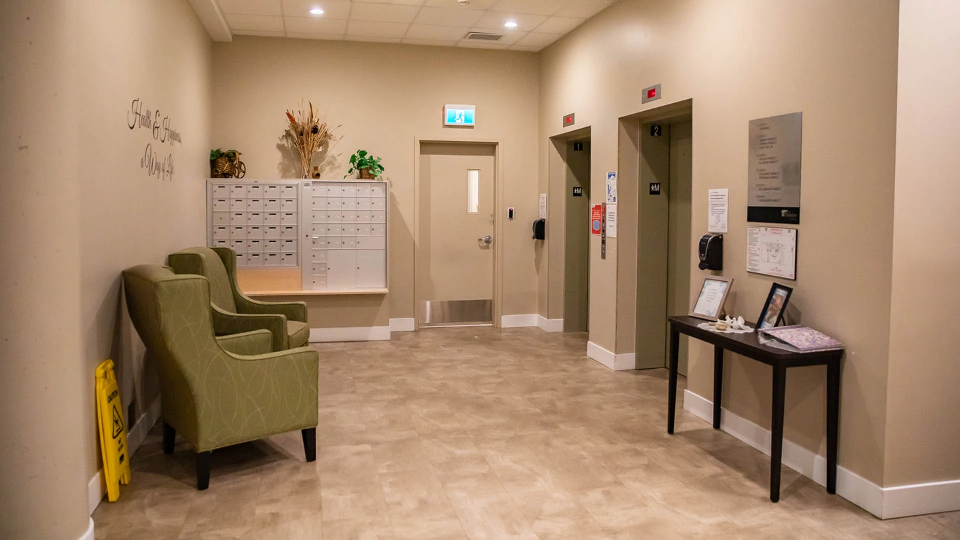 Sitting amenities are provided in corridors with elevators